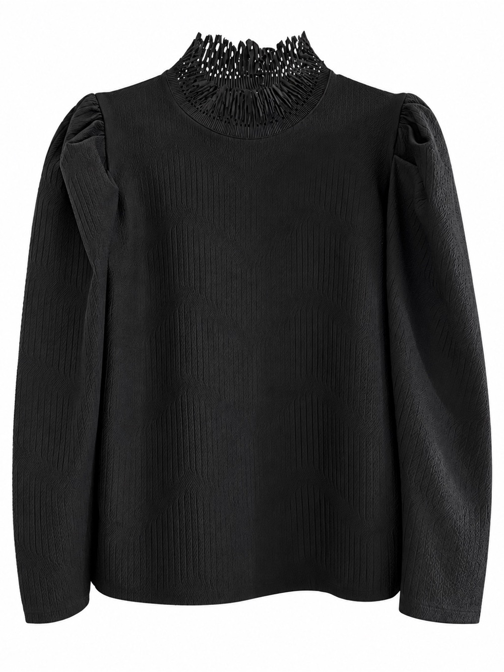 Zara Black Smocked High Neck Puff Sleeve Top